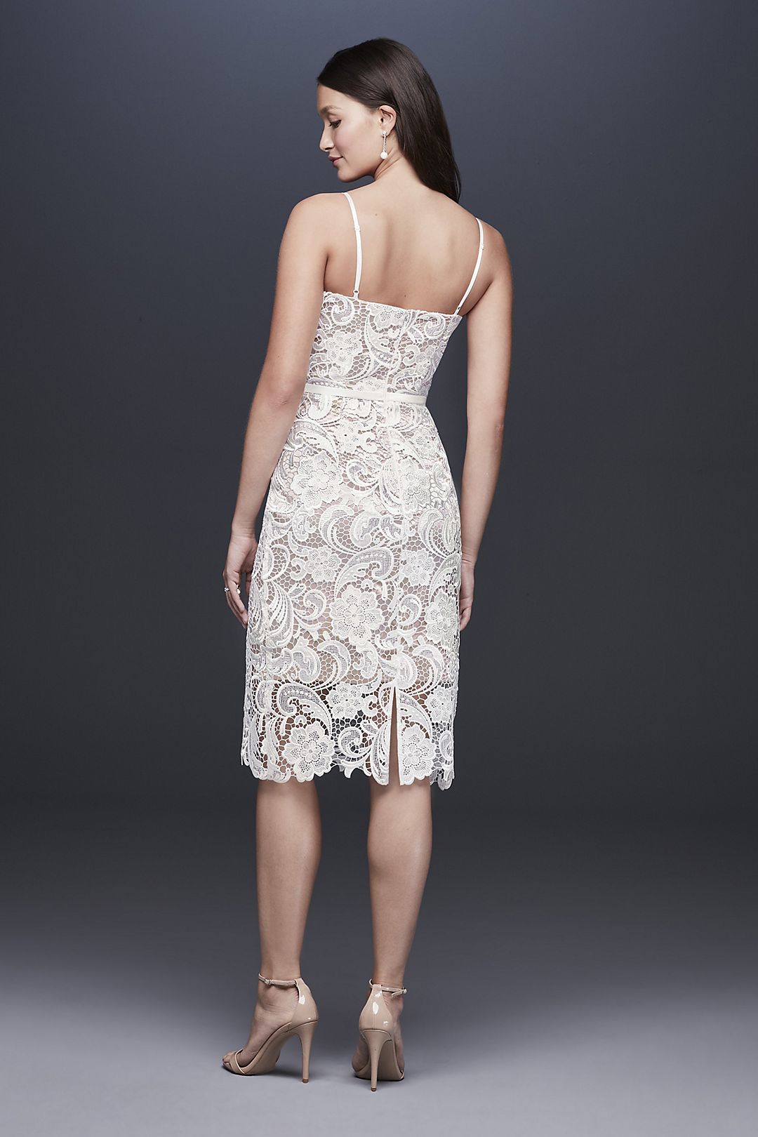 Paisley Lace Illusion Sheath Dress with Sheer Hem Image 4