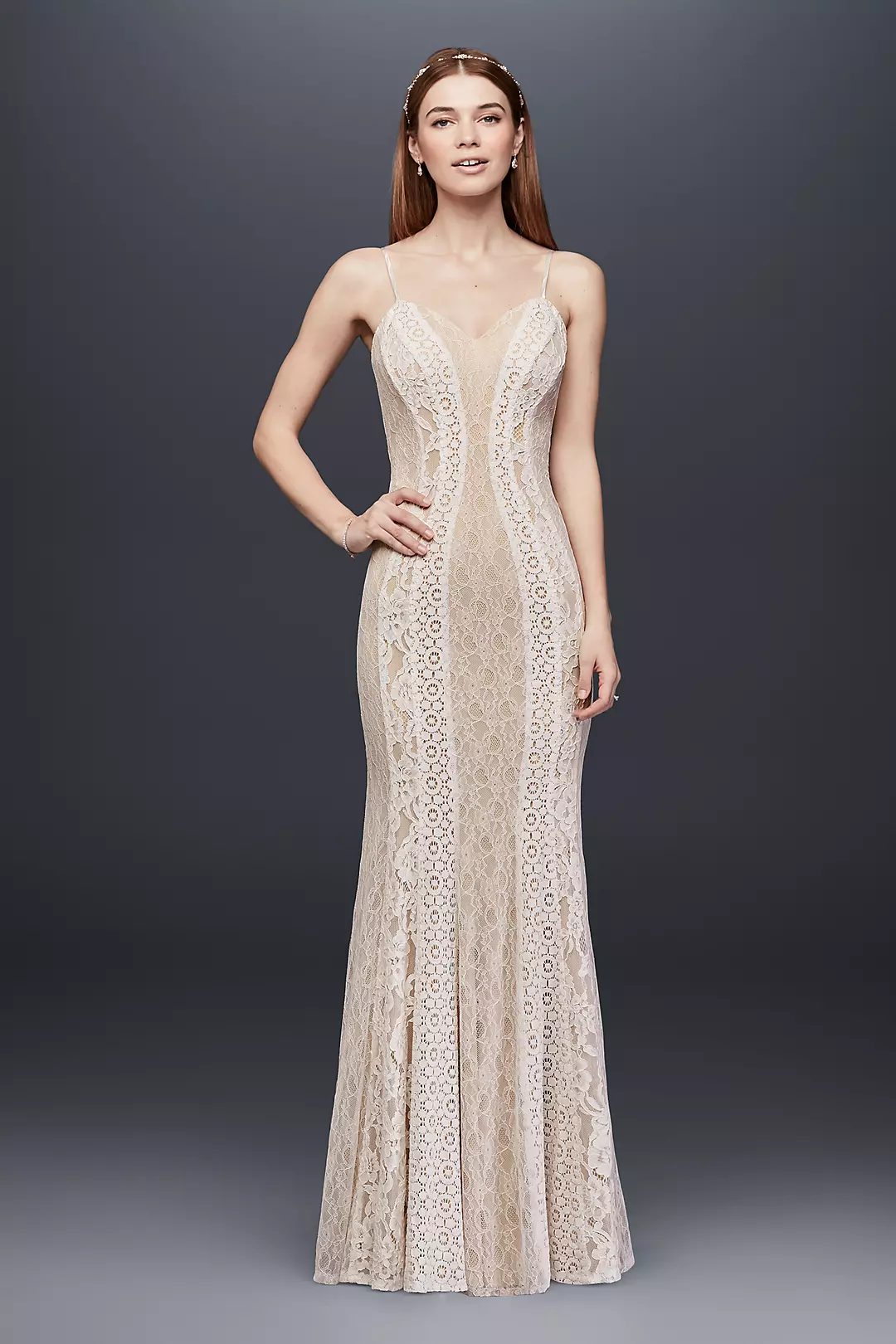 Mixed Lace Sheath Gown with Spaghetti Straps Image