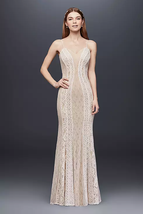 Mixed Lace Sheath Gown with Spaghetti Straps Image 1