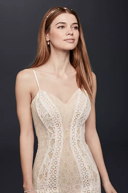 Mixed Lace Sheath Gown with Spaghetti Straps Image 3