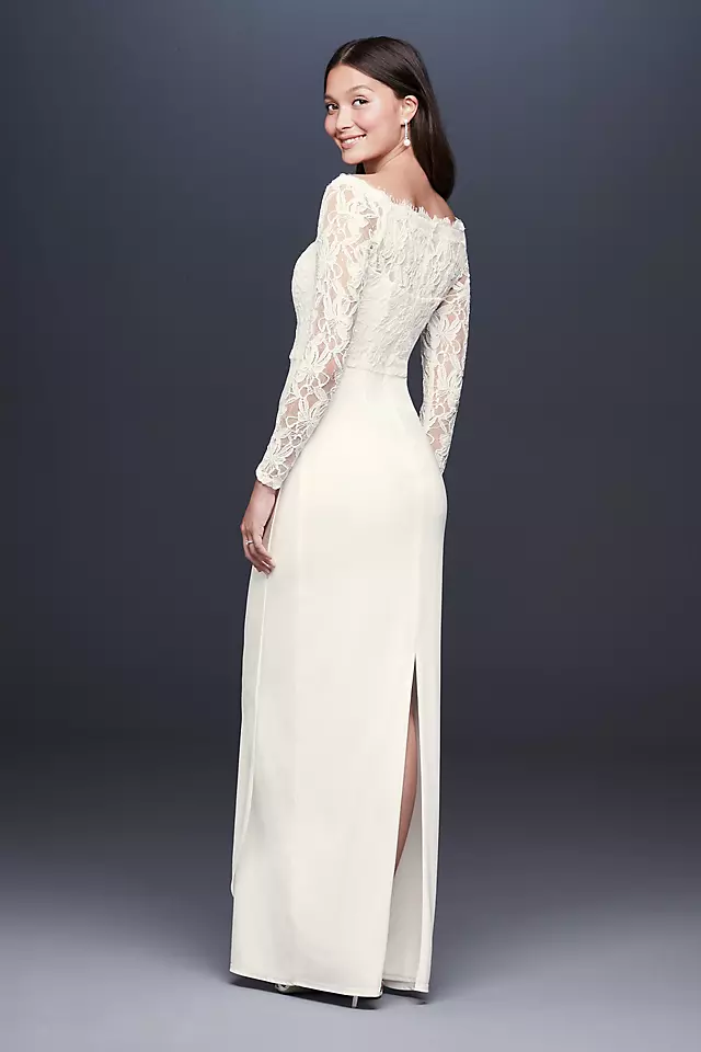 Off-the-Shoulder Long Sleeve Lace Draped Gown Image 2