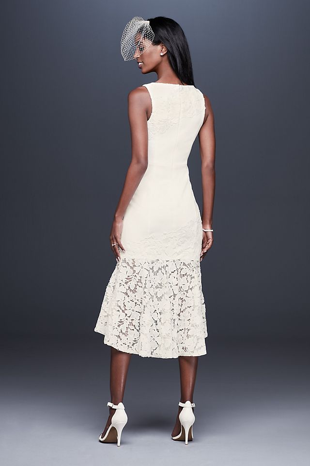 Short Crepe Dress with Asymmetric Lace Flounce Image 2