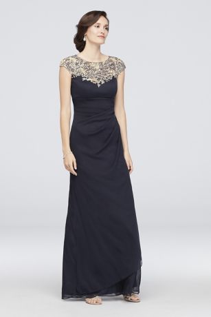 xscape embellished mock wrap gown