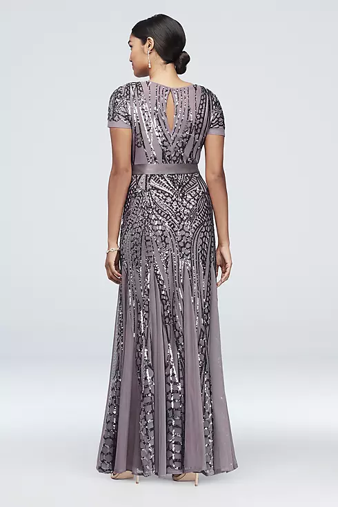 Sequined Illusion Short-Sleeve A-Line Gown Image 2
