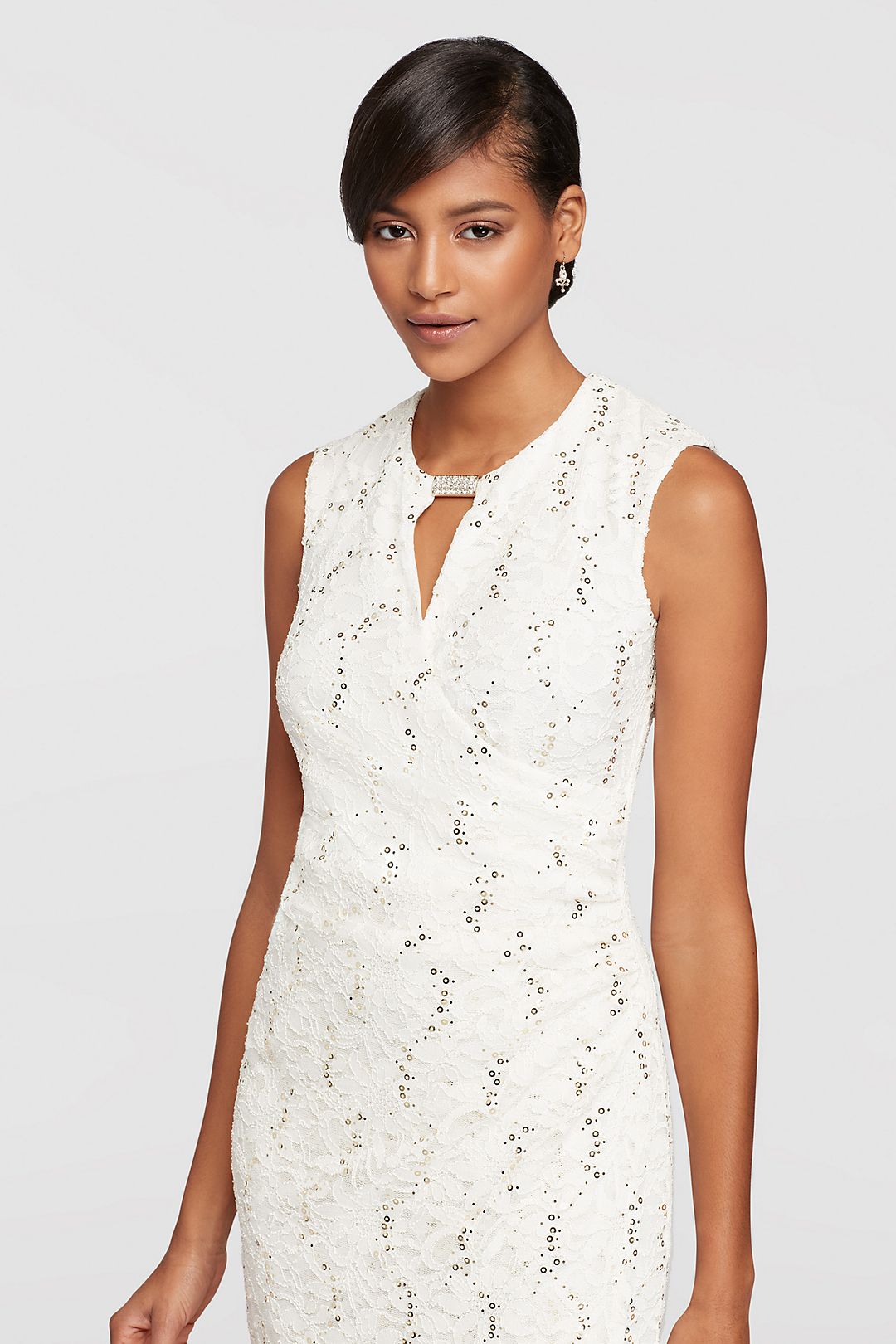 Short Sequined Lace Dress with Keyhole Neckline Image 4