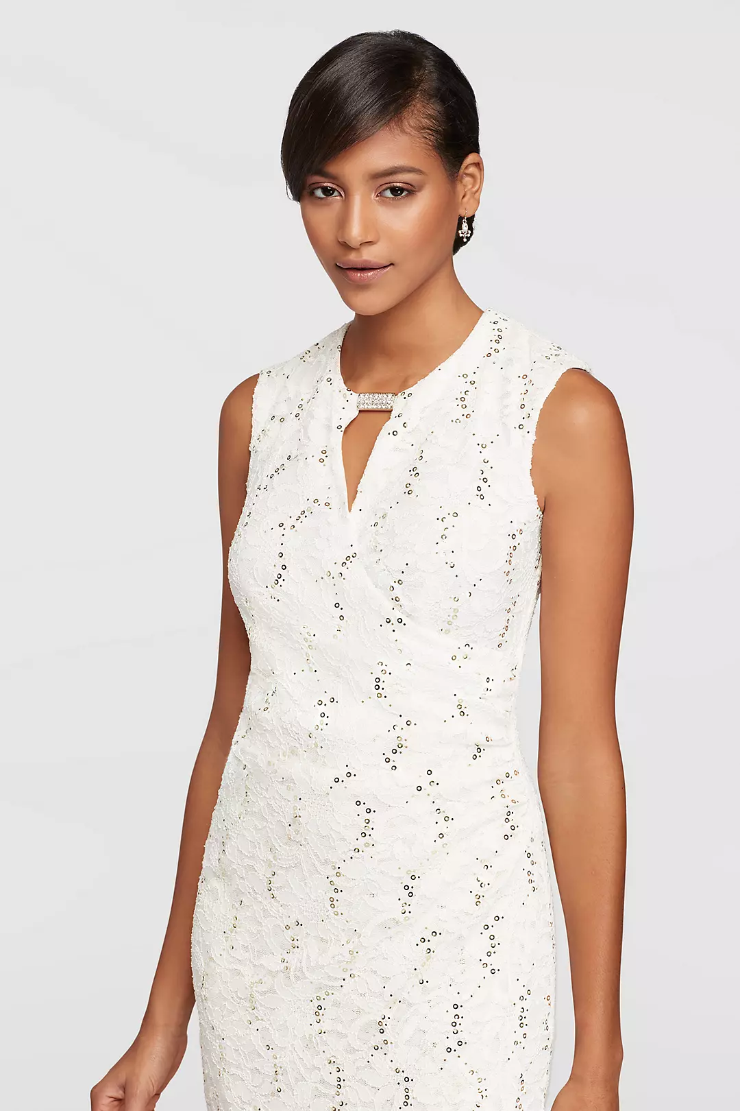 Short Sequined Lace Dress with Keyhole Neckline Image 3