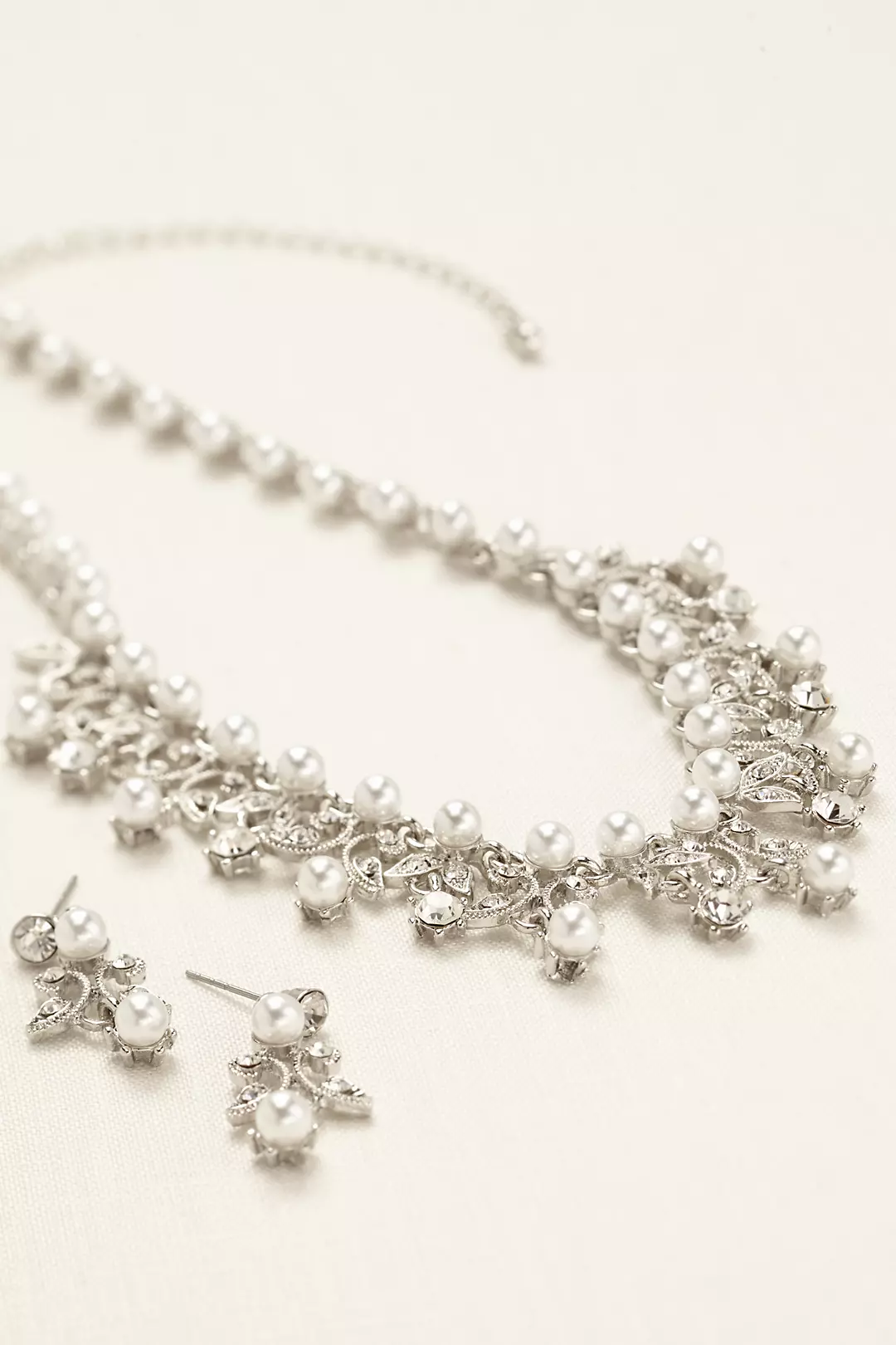 Pearl and Rhinestone Scroll Necklace Set Image 2