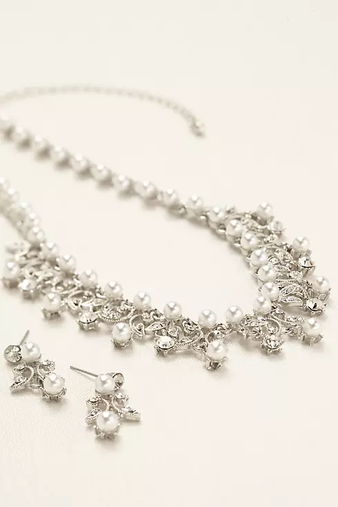 Pearl and Rhinestone Scroll Necklace Set Image 2
