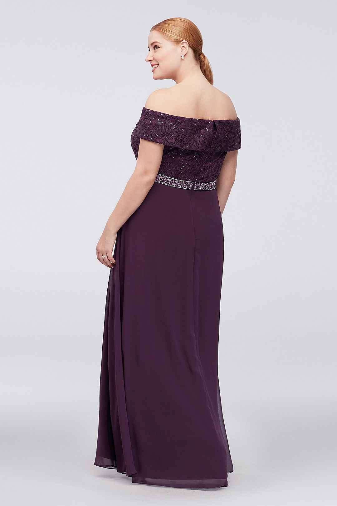 Off-the-Shoulder Beaded Lace and Chiffon Gown Image 4