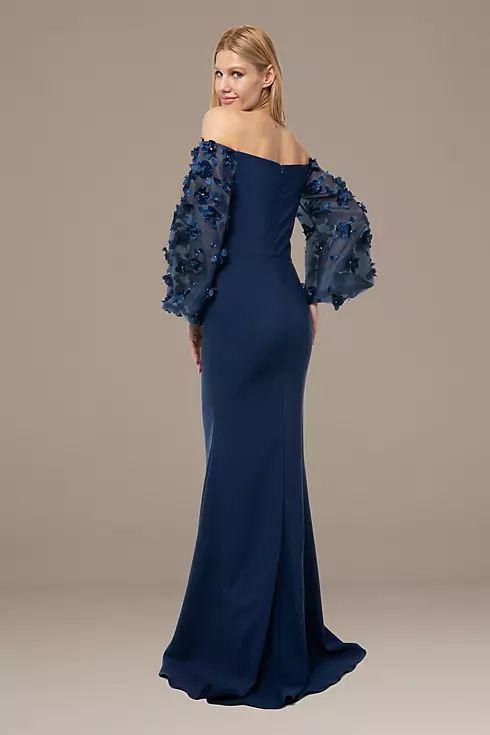 Satin Sheath Dress with Floral Balloon Sleeves Image 2