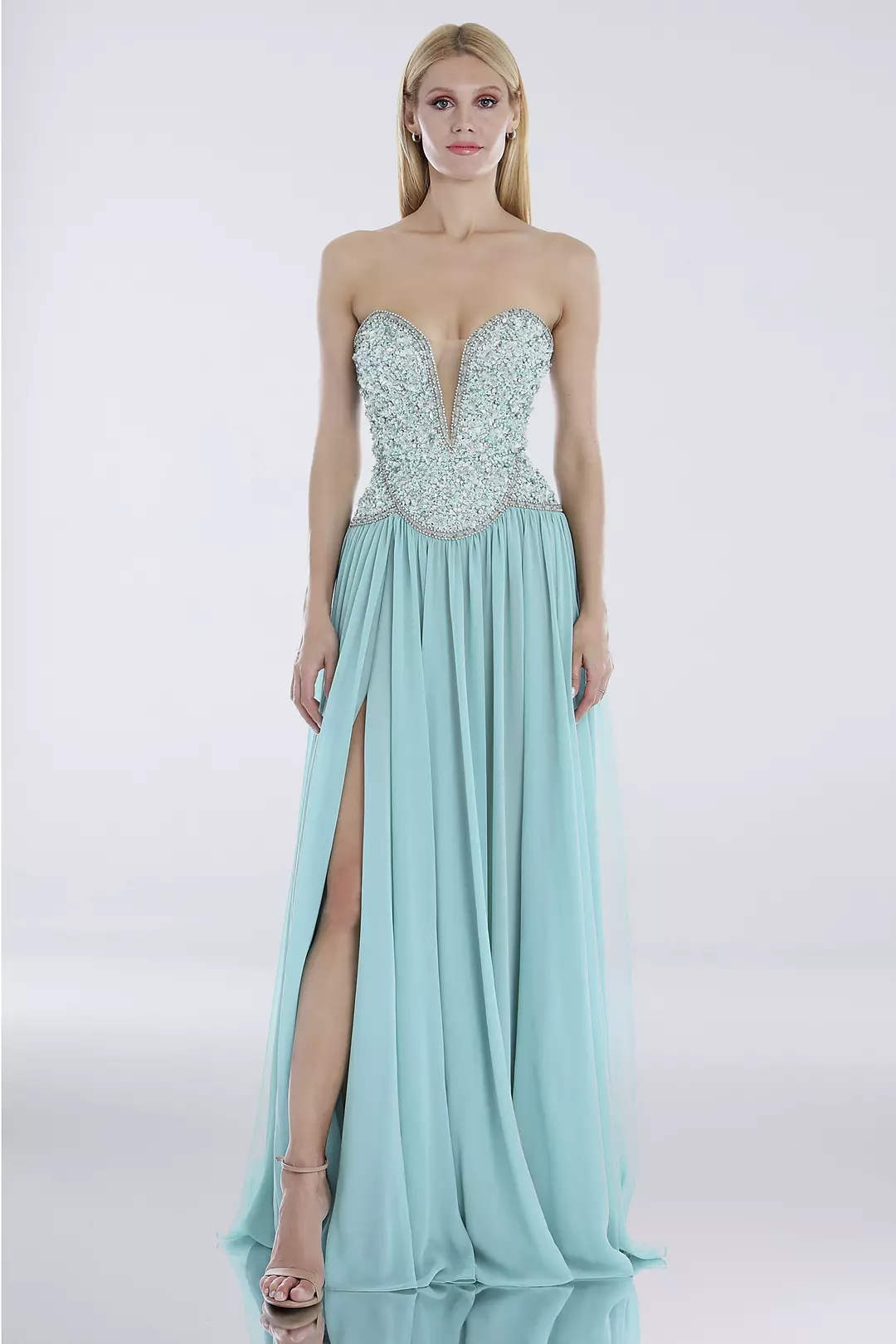 Chiffon Strapless Dress with Sequins and Beading Image