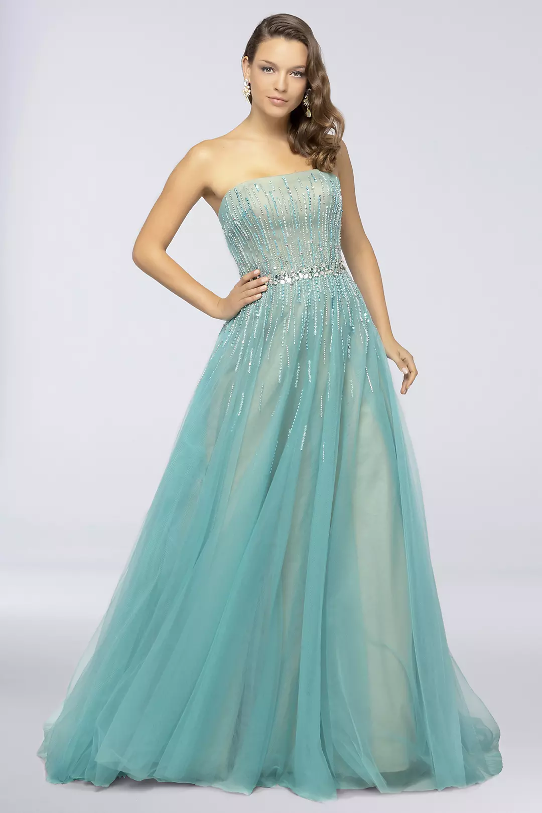 Strapless Sequin Tulle Ball Gown with Beading Image