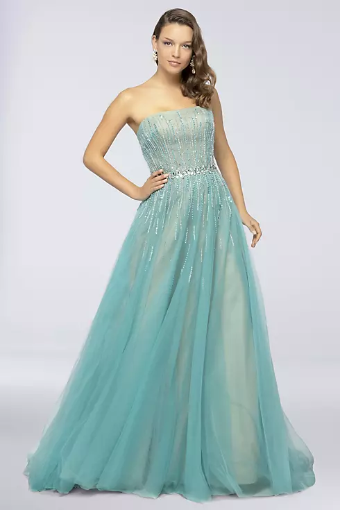 Strapless Sequin Tulle Ball Gown with Beading Image 1