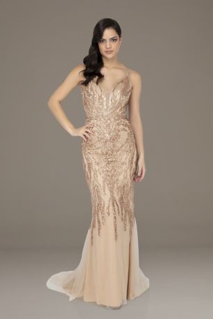 green emerald velvet dress Berylove Women Rose Gold Formal Dress with Slit Sequin Mermaid Cut Out Deep V-Neck Spaghetti Straps Long Formal Wear Dress, Rose Pink / US18W main image 1