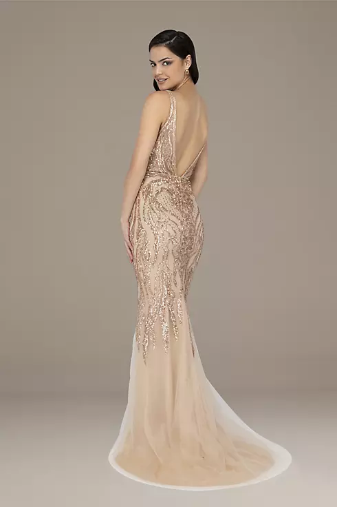 Sleeveless Sequined Illusion Plunge Gown Image 2