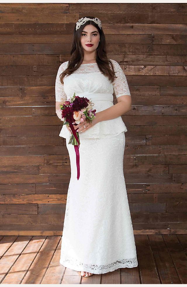 Poised Peplum Size Wedding Gown | David's Bridal