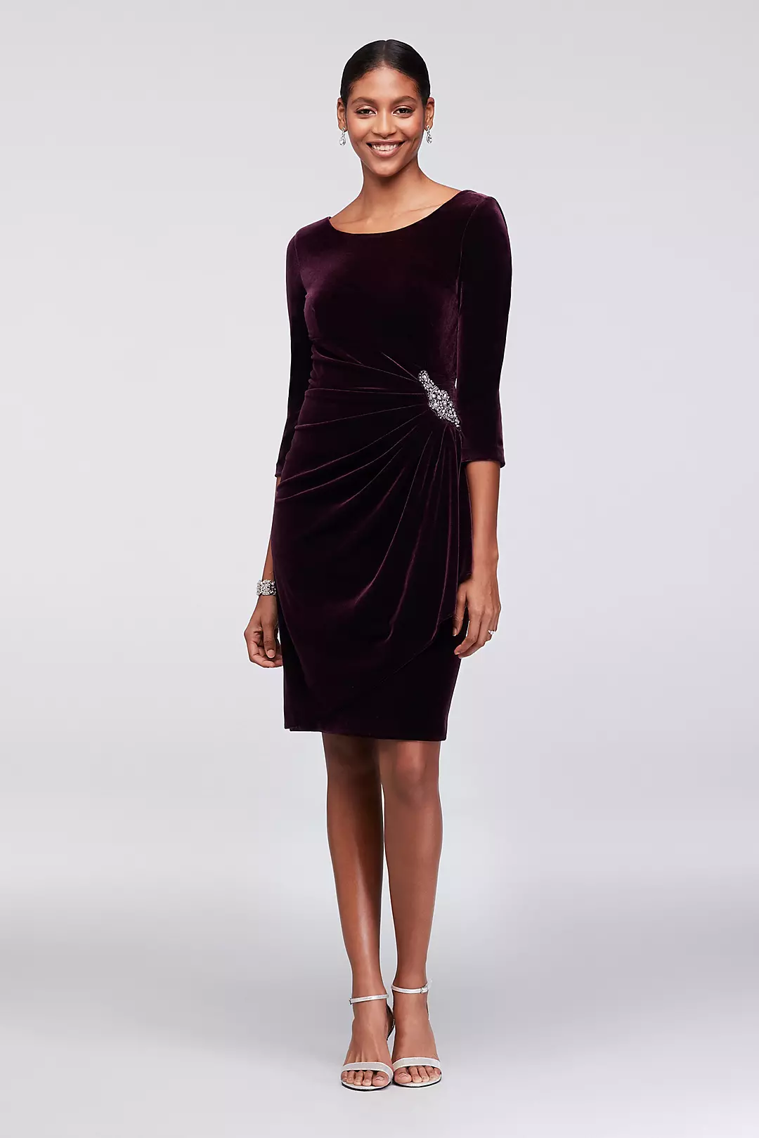 Stretch Velvet Cocktail Dress with Beaded Accent Image