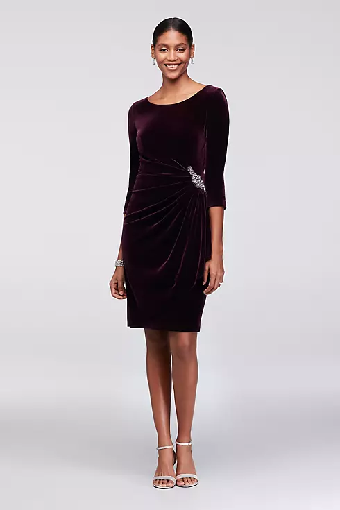 Stretch Velvet Cocktail Dress with Beaded Accent Image 1