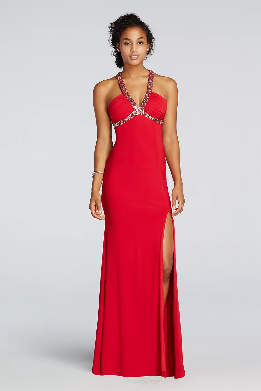 V-Plunge Neckline Prom Dress with Side Slit Skirt Image