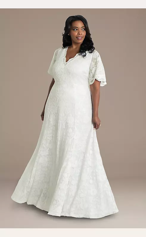 Blissful Lace Plus Size Floor Length Wedding Gown