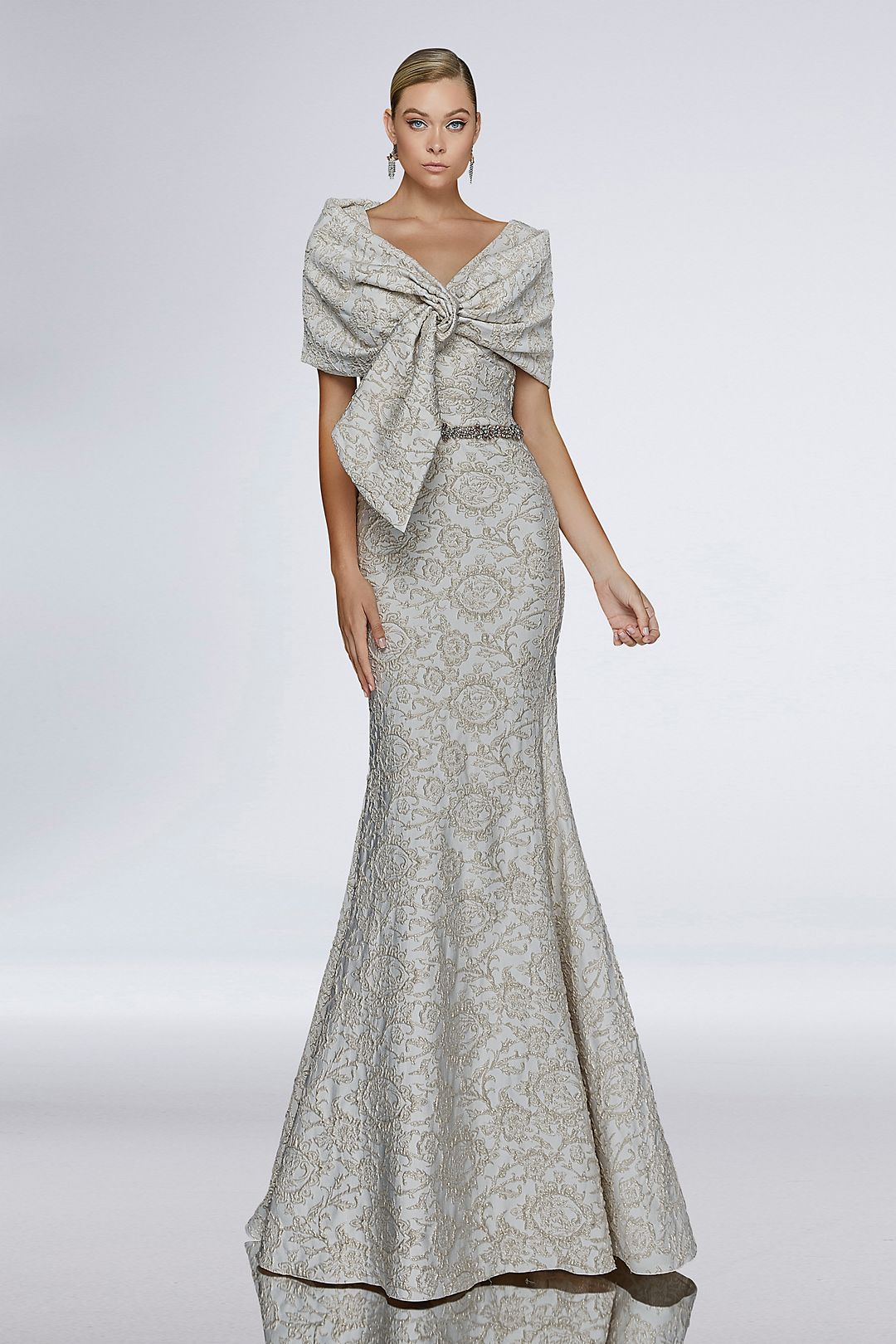 Stretch Jacquard Tank Gown with Knotted Shawl Image 1