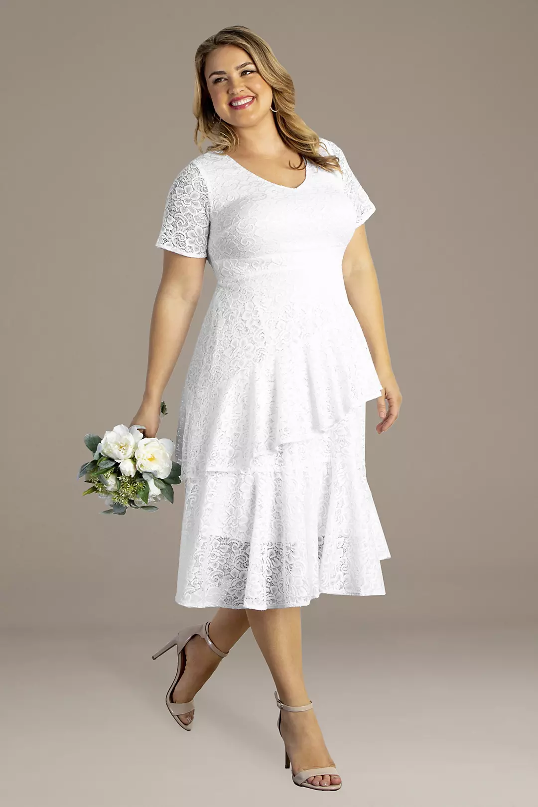 Harmony Tiered Lace Plus Size Short Wedding Dress Image 2