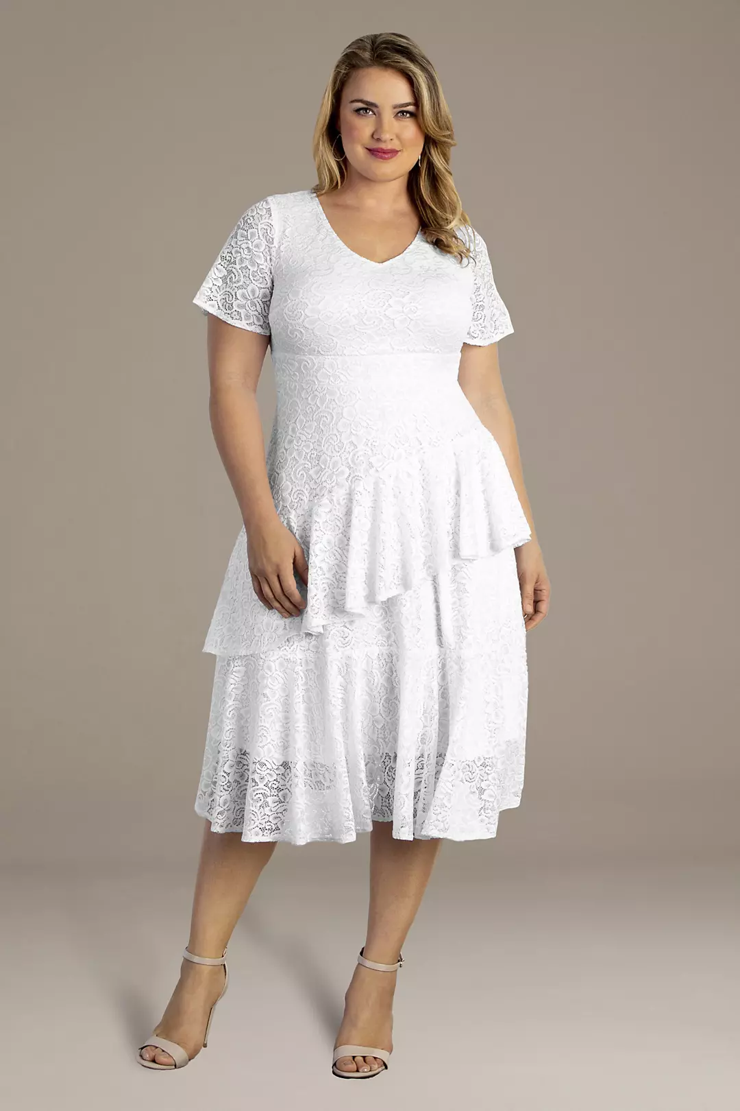 Harmony Tiered Lace Plus Size Short Wedding Dress Image