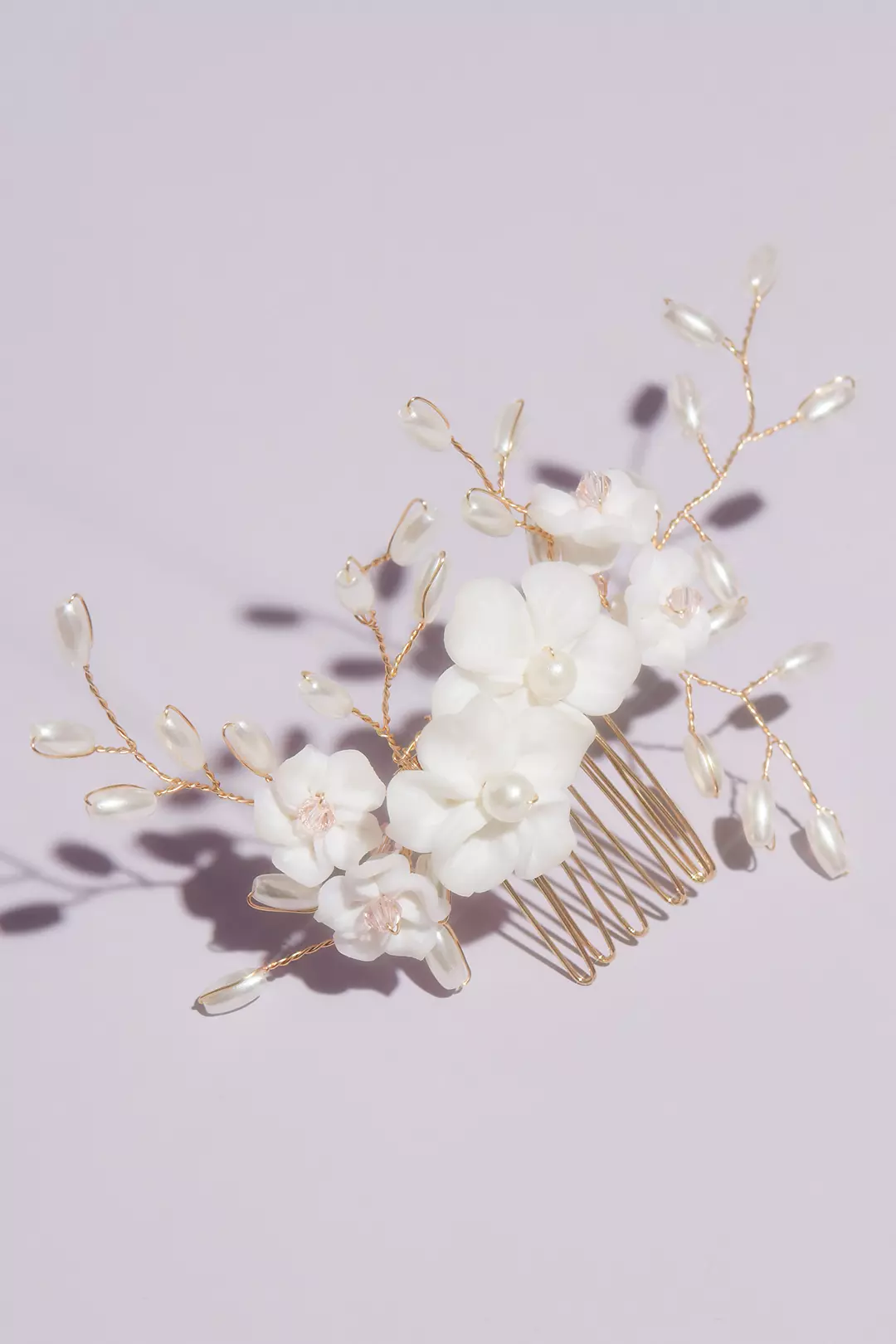 Floral Hair Comb with Wire Twist Beads and Pearls Image