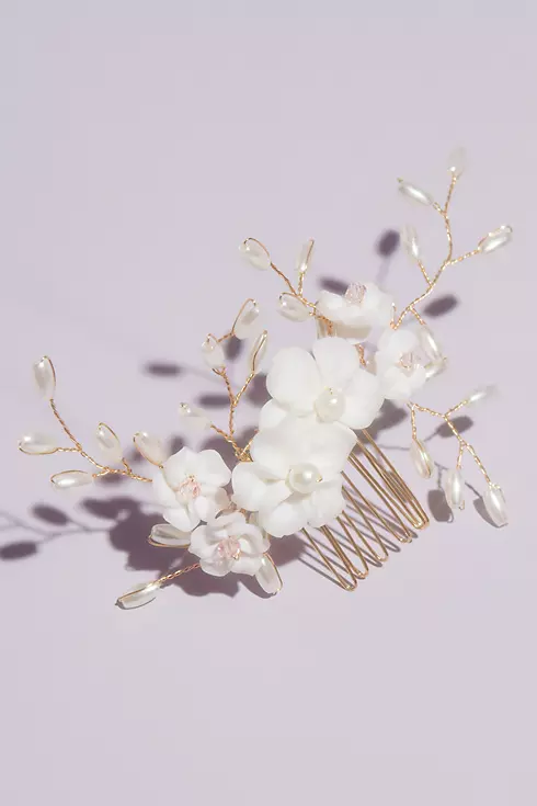 Floral Hair Comb with Wire Twist Beads and Pearls Image 1