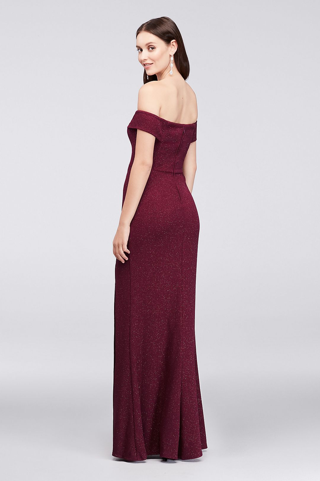 V-Wire Off-The-Shoulder Glitter Knit Gown Image 2