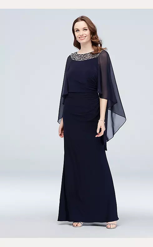 Embellished Neck Drape Sleeve Gown with Ruching Image 1