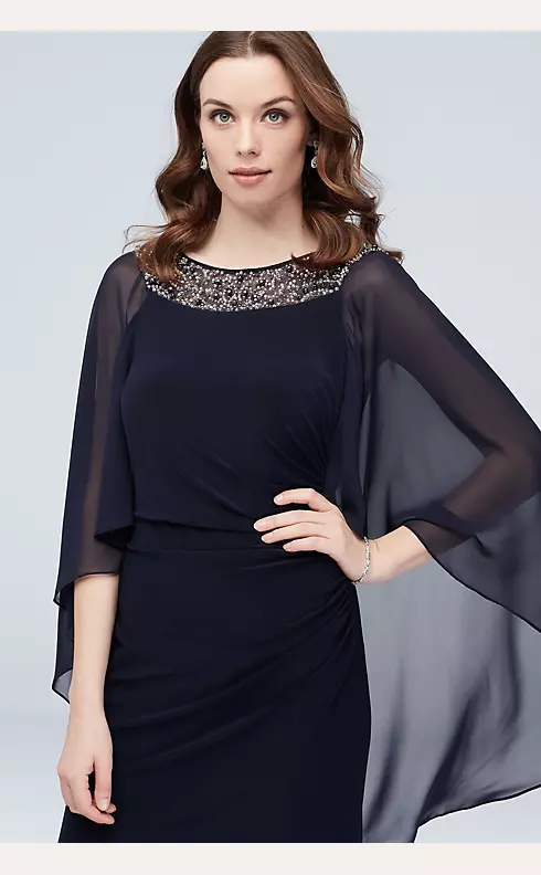 Embellished Neck Drape Sleeve Gown with Ruching Image 3