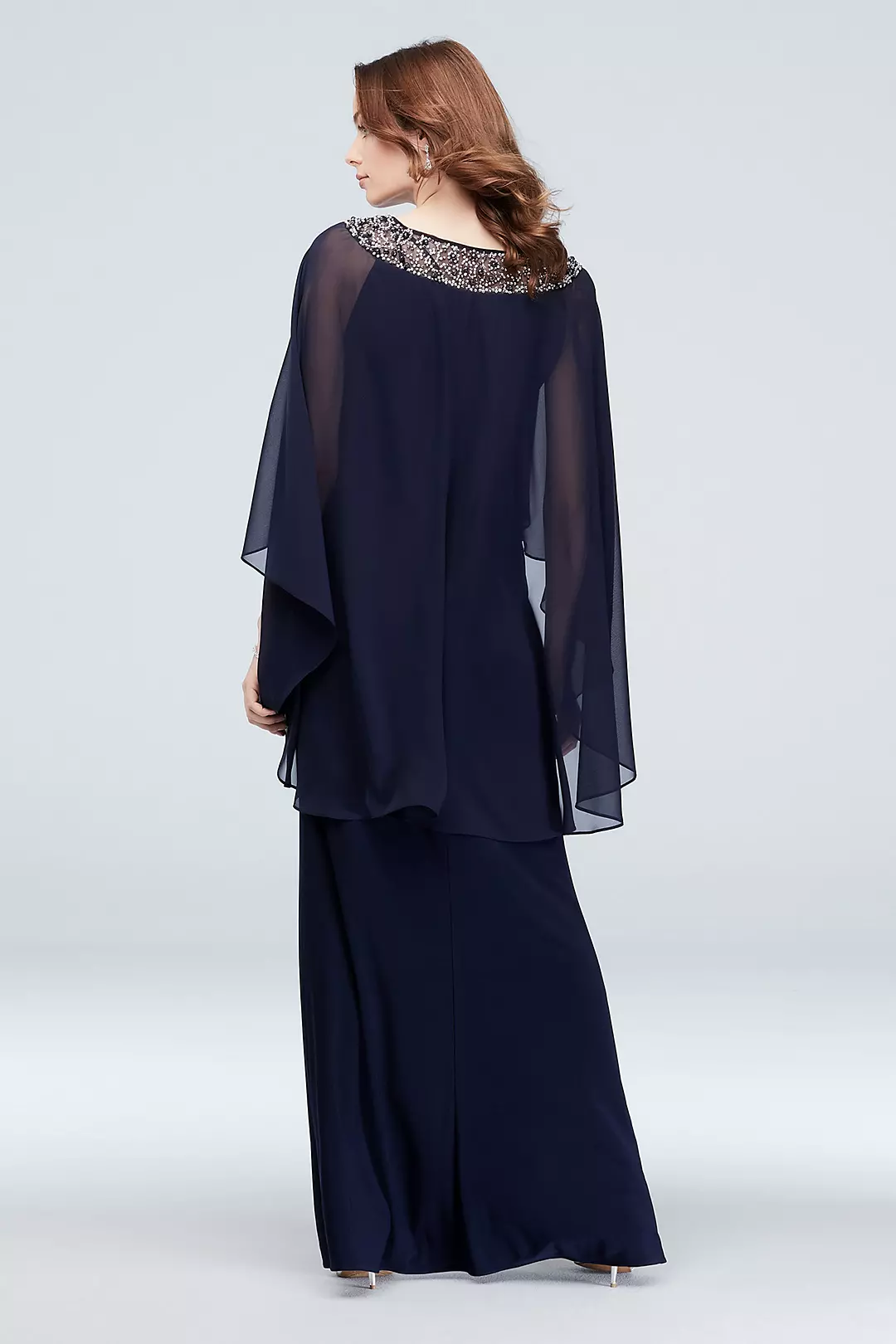 Embellished Neck Drape Sleeve Gown with Ruching Image 2
