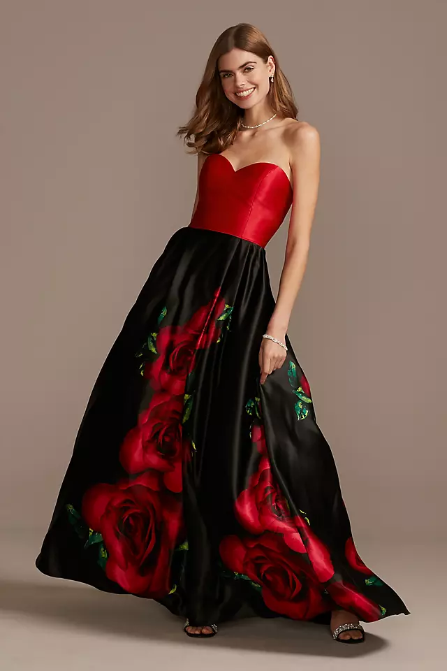 Blooming Rose Sweetheart Strapless Satin Ball Gown Image