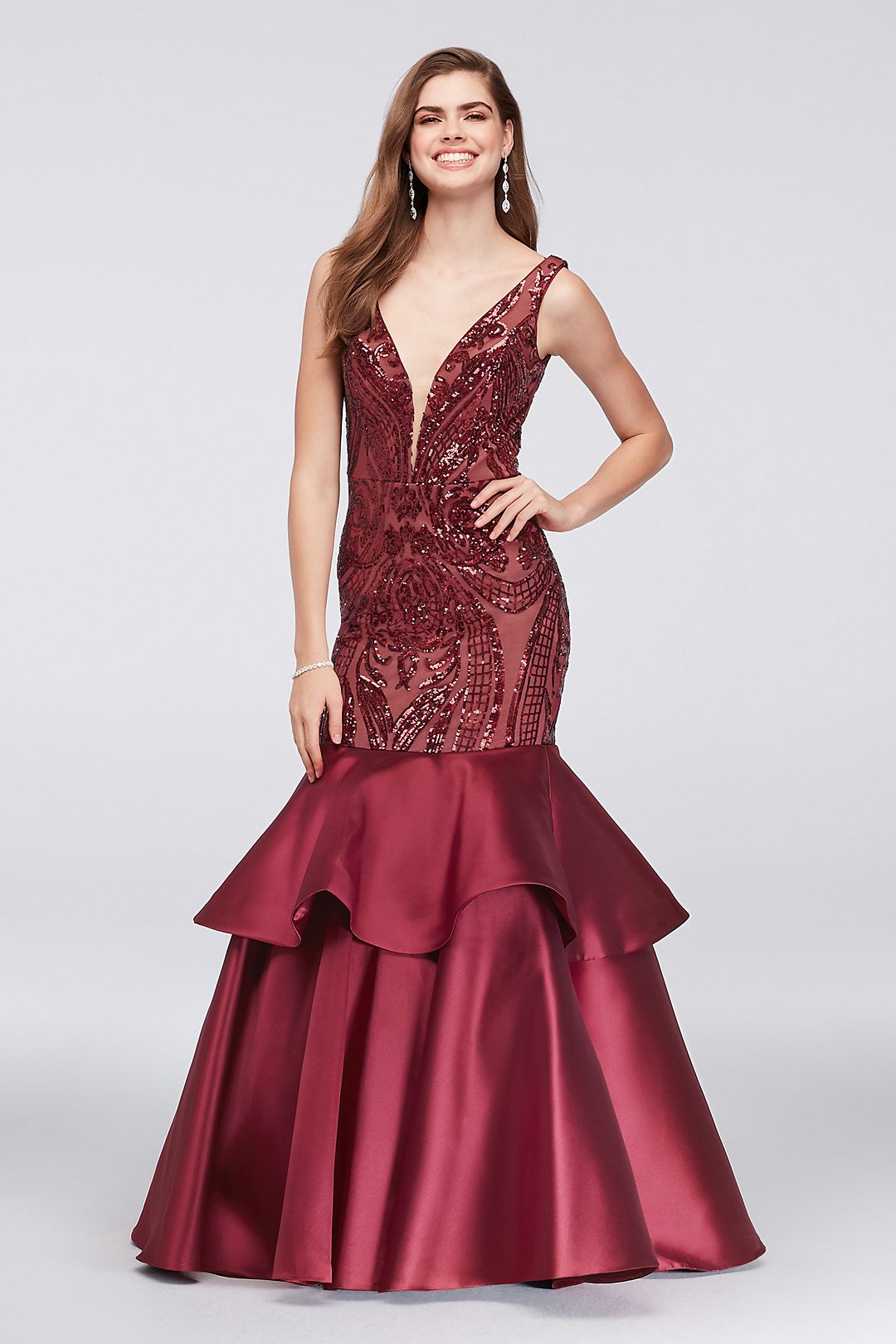 Mermaid Sequined Gown with Tiered Mikado Skirt Image 1