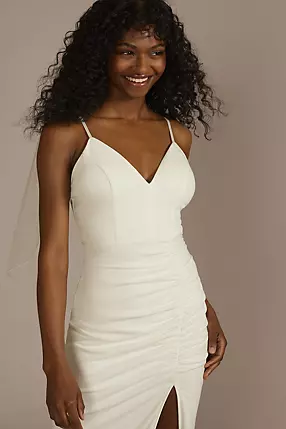 Ruched Spaghetti Strap Sheath Wedding Dress | David's Bridal Ruched Spaghetti Strap Sheath Wedding Dress | David's Bridal