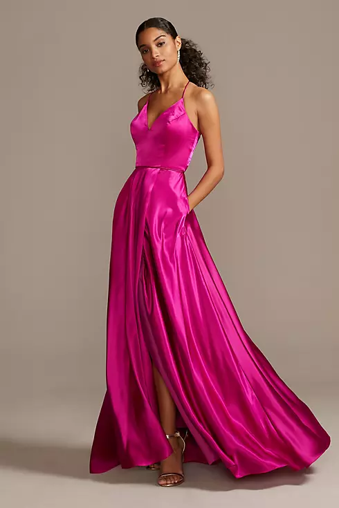 Charmeuse Spaghetti Strap Gown with Lace-Up Back Image 1