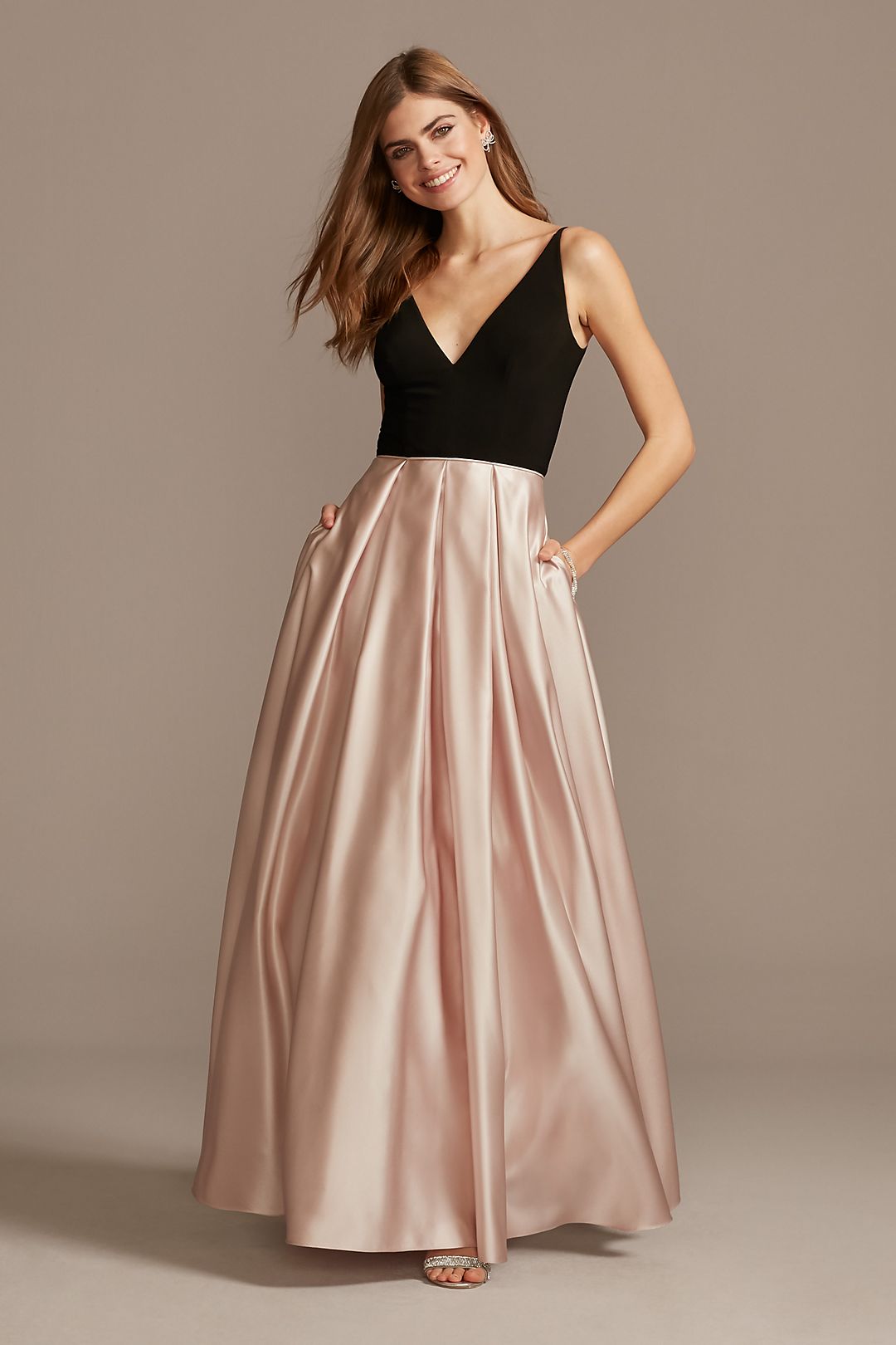 Satin Skirt Plunging-V Ball Gown with Pockets Image 4
