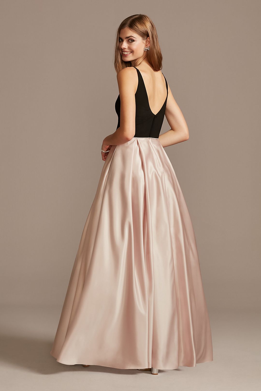Satin Skirt Plunging-V Ball Gown with Pockets Image 4