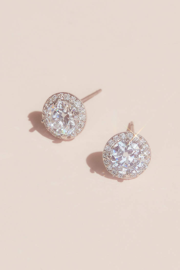 Silver Crystal Stud Earrings For Women Luxury Cubic Zirconia Paved Wedding Earring Jewelry Accessory