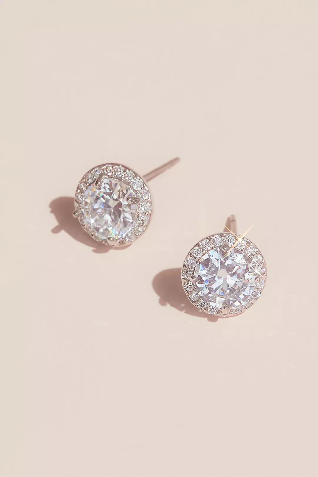 Solitaire-Cut Crystal Stud Earrings with Pave Halo Image