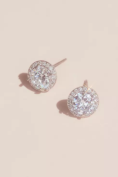 Solitaire-Cut Crystal Stud Earrings with Pave Halo Image 1