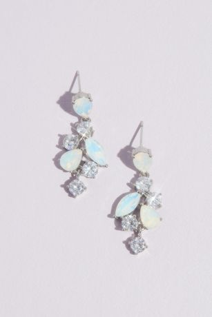 Opal and Cubic Zirconia Droplet Earrings