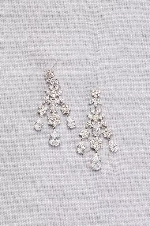 Floral and Pear Cubic Zirconia Chandelier Earrings Image 1
