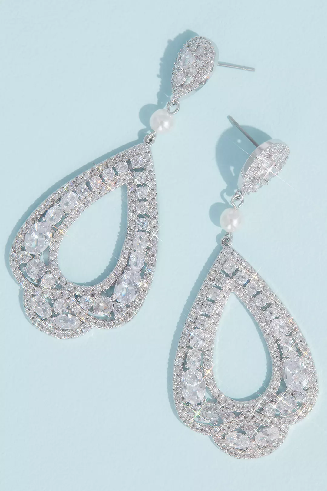 Cubic Zirconia and Pearl Scalloped Drop Earrings Image