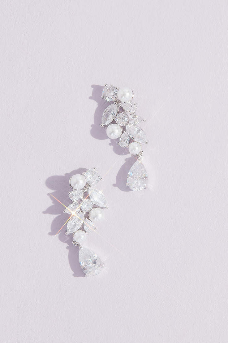 Colour Pearl & Diamante Dangle Earrings Bridesmaid Silver/Gold Plated Hooks 57W 