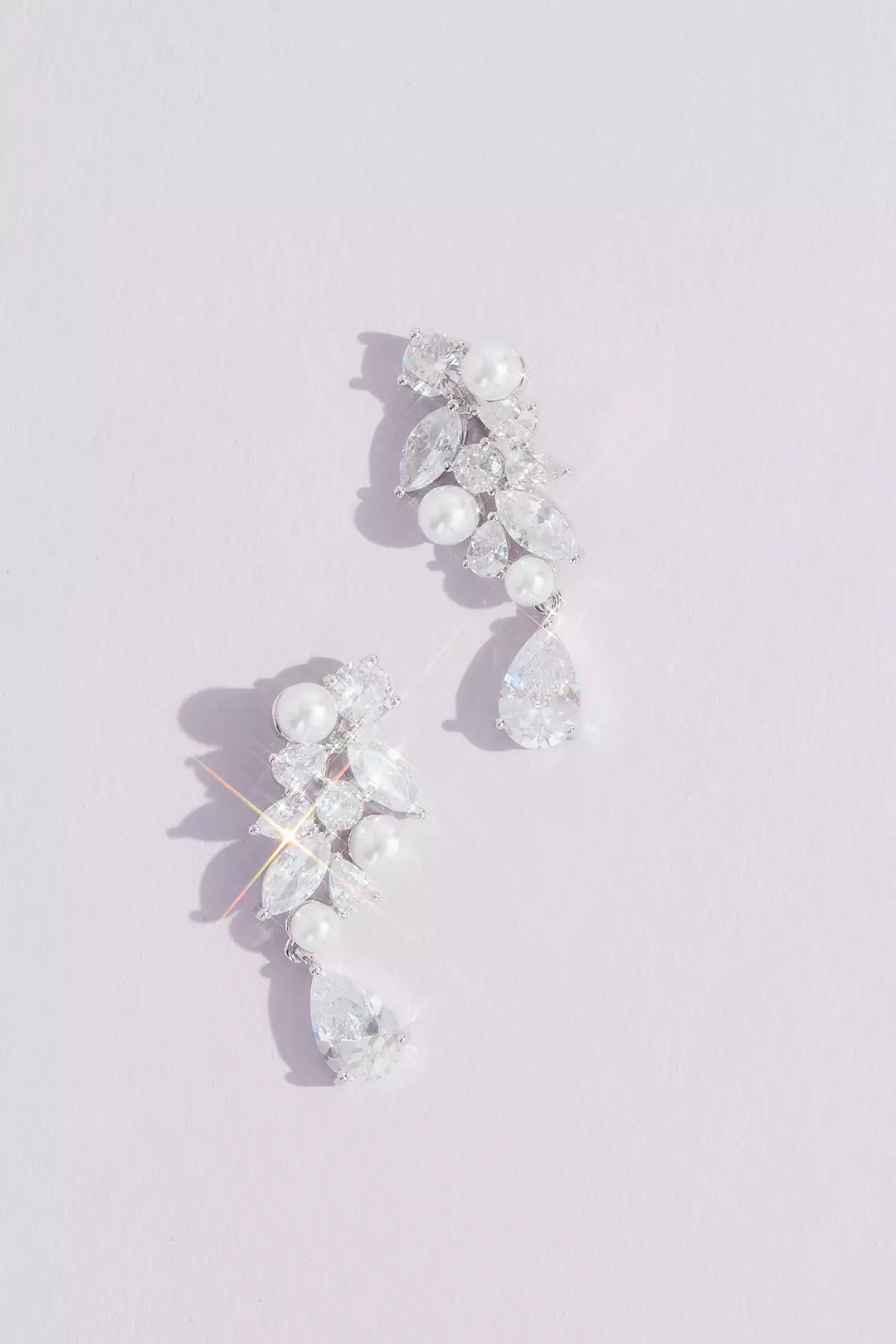Clustered Crystal and Faux Pearl Earrings Image