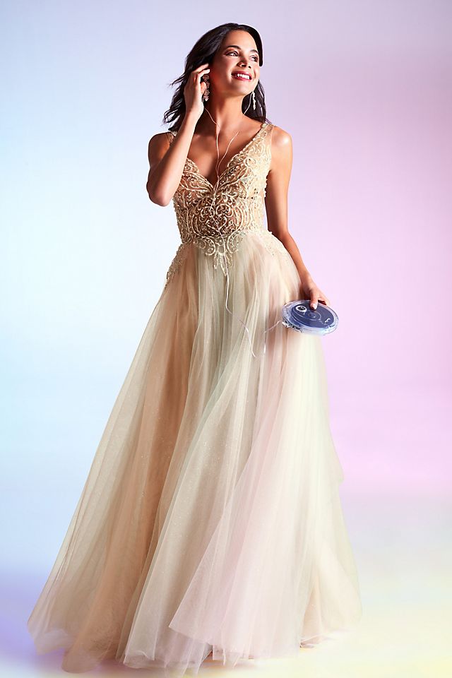 Embellished Illusion Multi-Color Tulle Ball Gown Image 5