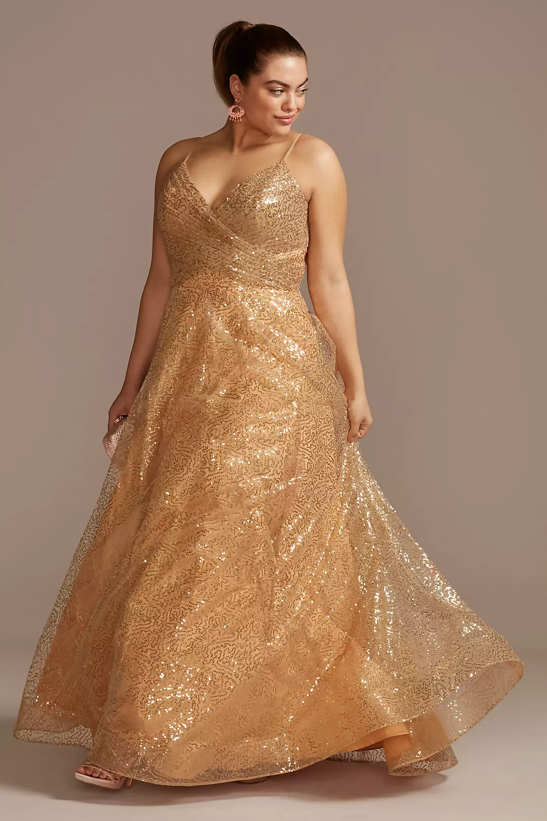 Sequin Spaghetti Strap Low Back Ball Gown Image