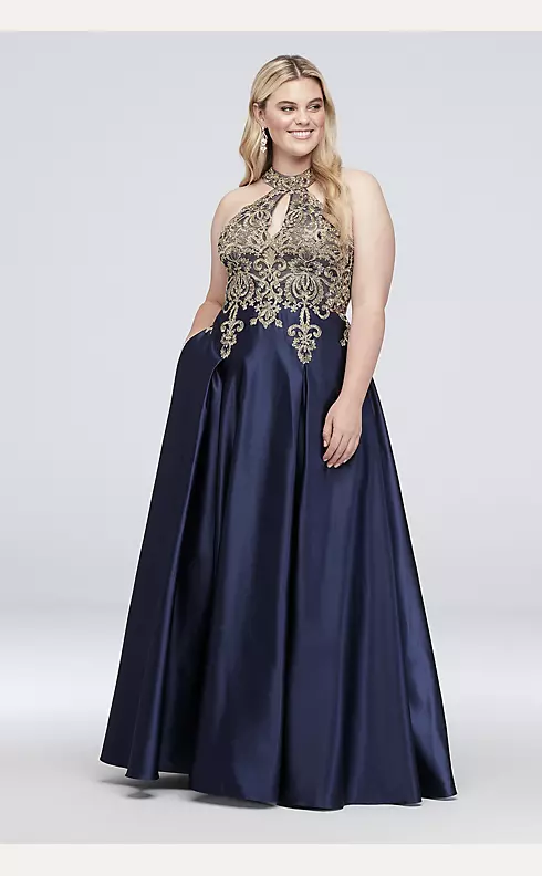 Metallic Lace and Satin Round Neck Ball Gown Image 1